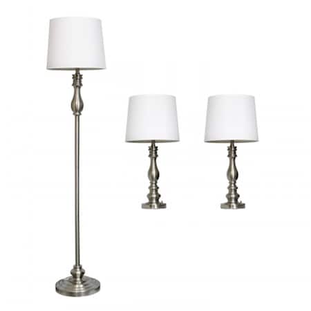 Star Brite Elegant Designs Three Pack Lamp Set 2 Table Lamps & 1 Floor Lamp; Brushed Steel ST161166